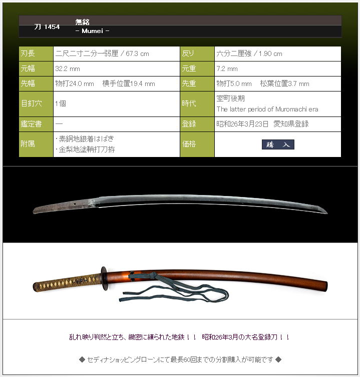 無銘　～乱れ映り立つ大名登録刀～