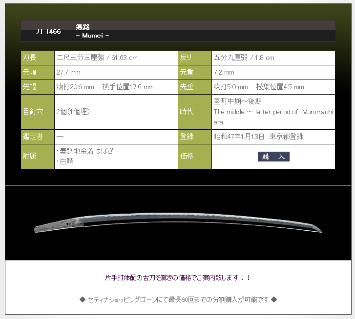 無銘　～片手打体配の古刀～